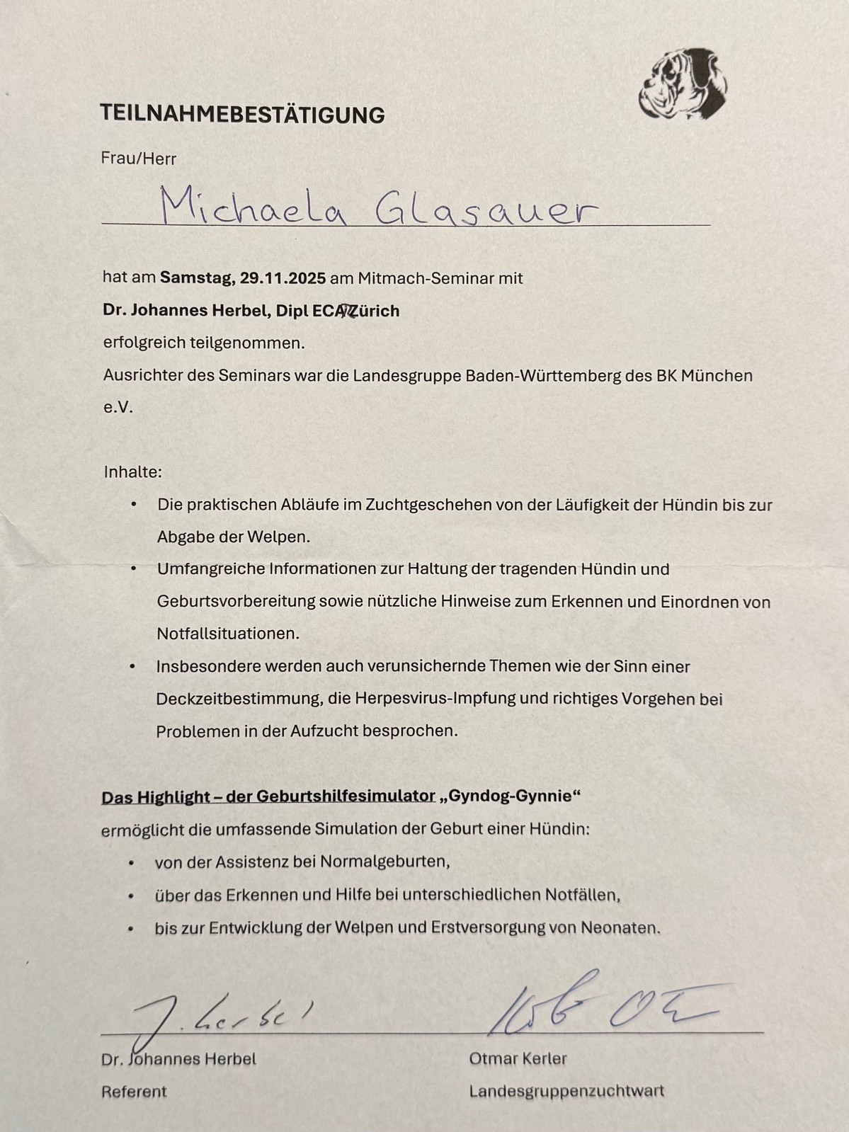 Ganztägiges Züchter - Praxisseminar mit Reproduktionsexperte Dr. Herbel